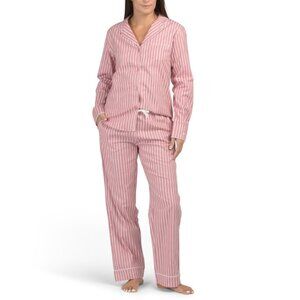PETITE PLUME Pink Cotton Twill In Love Lines Pajama Top And Pants Set